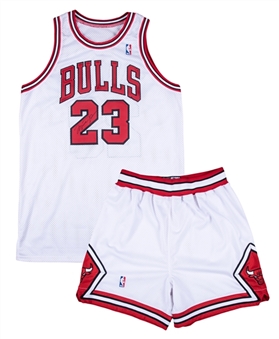 1997-98 Michael Jordan Game Used & Signed Chicago Bulls Home Uniform - Jersey and Shorts (Bulls LOA, MEARS A10 & Beckett)
